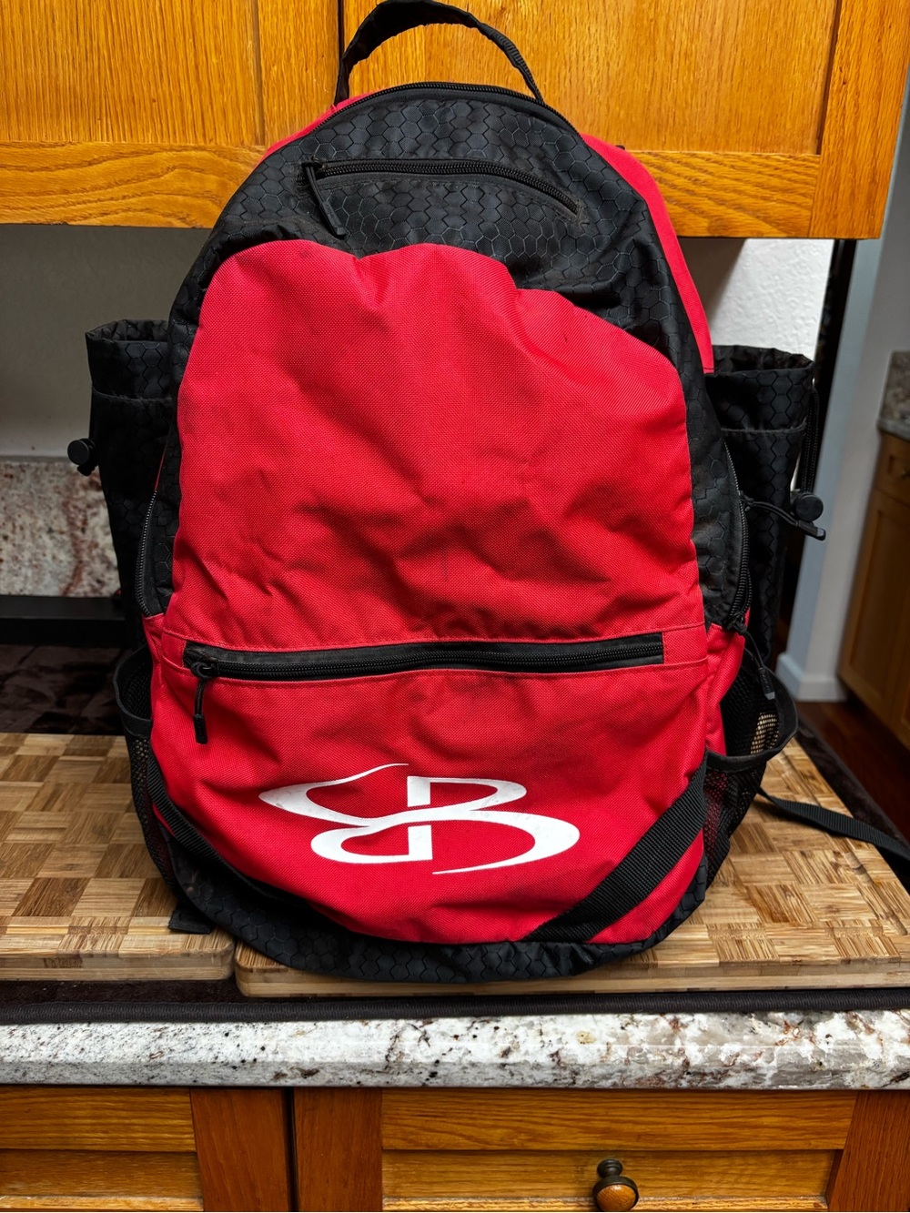 Boombah Baseball/Softball Bat Backpack Red Black 1-Bat 3 Pockets Zip Padded